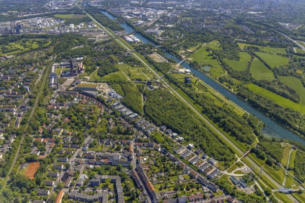 Aerial view, industrial park Nordstern, Nordsternpark, Heßler, Gelsenkirchen, Ruhr area, North Rhine-Westphalia, Germany, Essen, DE, Europe, birds-eyes view, aerial photograph, aerial photography, aerial photography, overview, bird's eye view, commercial sites, commercial areas