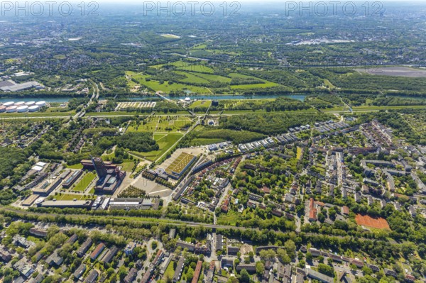 Aerial view, industrial park Nordstern, Nordsternpark, Heßler, Gelsenkirchen, Ruhr area, North Rhine-Westphalia, Germany, DE, Europe, birds-eyes view, aerial photography, aerial photography, overview, bird's eye view, commercial sites, commercial areas