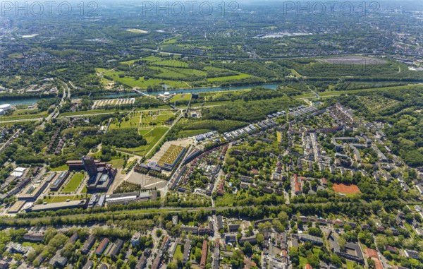 Aerial view, industrial park Nordstern, Nordsternpark, Heßler, Gelsenkirchen, Ruhr area, North Rhine-Westphalia, Germany, DE, Europe, birds-eyes view, aerial photography, aerial photography, overview, bird's eye view, commercial sites, commercial areas