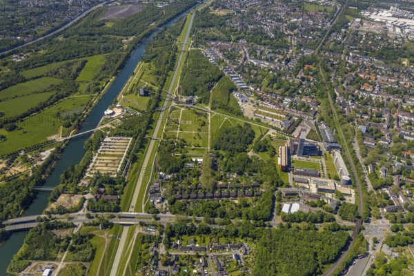 Aerial view, industrial park Nordstern, Nordsternpark, Heßler, Gelsenkirchen, Ruhr area, North Rhine-Westphalia, Germany, DE, Europe, birds-eyes view, aerial photography, aerial photography, overview, bird's eye view, commercial sites, commercial areas