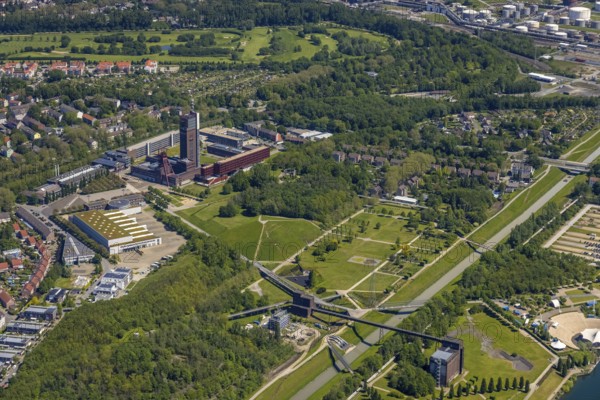 Aerial view, industrial park Nordstern, Nordsternpark, Heßler, Gelsenkirchen, Ruhr area, North Rhine-Westphalia, Germany, Essen, DE, Europe, birds-eyes view, aerial photograph, aerial photography, aerial photography, overview, bird's eye view, commercial sites, commercial areas