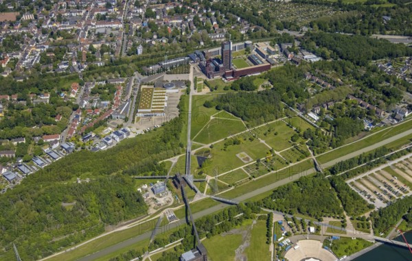 Aerial view, industrial park Nordstern, Nordsternpark, Heßler, Gelsenkirchen, Ruhr area, North Rhine-Westphalia, Germany, DE, Europe, birds-eyes view, aerial photography, aerial photography, overview, bird's eye view, commercial sites, commercial areas