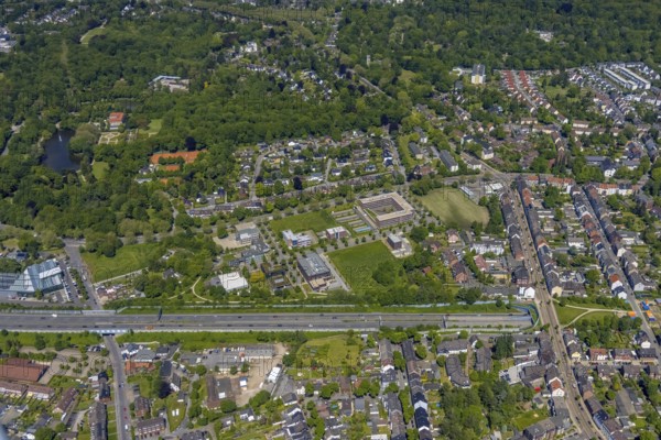 Aerial view, Büropark Schloss Berge, motorway A2, Erle, Gelsenkirchen, Ruhr area, North Rhine-Westphalia, Germany, DE, Europe, birds-eyes view, aerial photography, aerial photography, overview, overview, bird's eye view