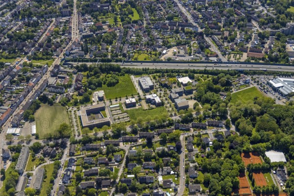 Aerial view, Büropark Schloss Berge, motorway A2, Erle, Gelsenkirchen, Ruhr area, North Rhine-Westphalia, Germany, DE, Europe, birds-eyes view, aerial photography, aerial photography, overview, overview, bird's eye view