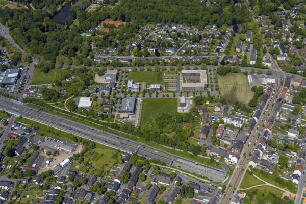 Aerial view, Büropark Schloss Berge, motorway A2, Erle, Gelsenkirchen, Ruhr area, North Rhine-Westphalia, Germany, DE, Europe, birds-eyes view, aerial photography, aerial photography, overview, overview, bird's eye view