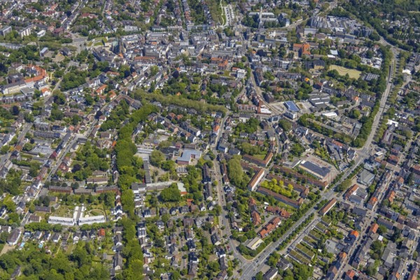 Aerial view, main centre Buer, retail centre, Buer, Gelsenkirchen, Ruhr area, North Rhine-Westphalia, Germany, DE, Europe, birds-eyes view, aerial photography, aerial photography, overview, overview, bird's eye view, retail centres of the city of Gelsenkirchen, shopping street, district