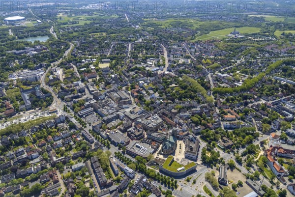 Aerial view, main centre Buer, retail centre, Buer, Gelsenkirchen, Ruhr area, North Rhine-Westphalia, Germany, DE, Europe, birds-eyes view, aerial photography, aerial photography, overview, overview, bird's eye view, retail centres of the city of Gelsenkirchen, shopping street, district