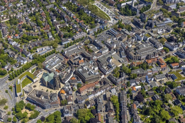 Aerial view, main centre Buer, retail centre, Buer, Gelsenkirchen, Ruhr area, North Rhine-Westphalia, Germany, DE, Europe, birds-eyes view, aerial photography, aerial photography, overview, overview, bird's eye view, retail centres of the city of Gelsenkirchen, shopping street, district