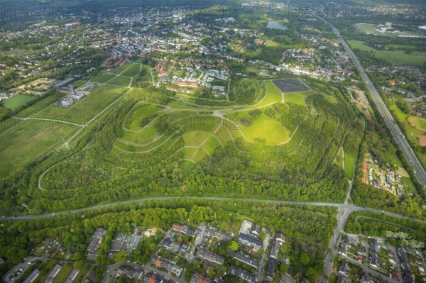 Aerial photo, Rungenberghalde, Beckhausen, Gelsenkirchen, Ruhr area, North Rhine-Westphalia, Germany, tailings pile, DE, Europe, slag heap, slag heap landscape, aerial photo, aerial photography, aerial photography, overview, bird's-eye view, overview