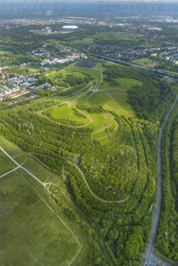 Aerial photo, Rungenberghalde, Beckhausen, Gelsenkirchen, Ruhr area, North Rhine-Westphalia, Germany, tailings pile, DE, Europe, slag heap, slag heap landscape, aerial photo, aerial photography, aerial photography, overview, bird's-eye view, overview