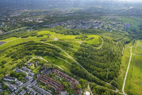 Aerial photo, Rungenberghalde, Beckhausen, Gelsenkirchen, Ruhr area, North Rhine-Westphalia, Germany, tailings pile, DE, Europe, slag heap, slag heap landscape, aerial photo, aerial photography, aerial photography, overview, bird's-eye view, overview