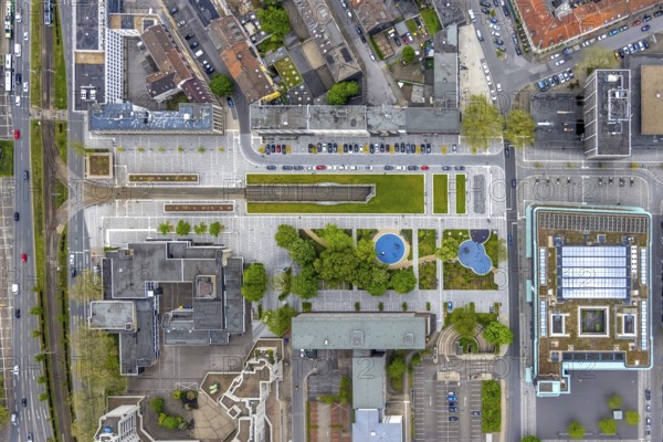 Aerial view, underground tram, Fritz-Rahkob-Platz, old town, town hall, Hans-Sachs-Haus, Gelsenkirchen, Ruhr area, North Rhine-Westphalia, Germany, education, educational institution, DE, Ebertsraße, Europe, commercial buildings, high-rise building, aerial view, aerial photography, aerial photography, Gelsenkirchen municipal library, Musiktheater tram stop, overview, underground tram, bird's-eye view, adult education centre, Gelsenkirchen adult education centre, further education, birds-eyes view, overview