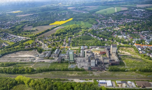 Aerial view, former DSK Lippe mine, Egonstraße, city limits to Gelsenkirchen, Westerholt, Hassel, Gelsenkirchen, Ruhr area, North Rhine-Westphalia, Germany, demolition, demolition work, mine, DE, DSK, Europe, Herten, aerial view, aerial photography, aerial photography, coal mine, overview, bird's-eye view, former Westerholt colliery, overview
