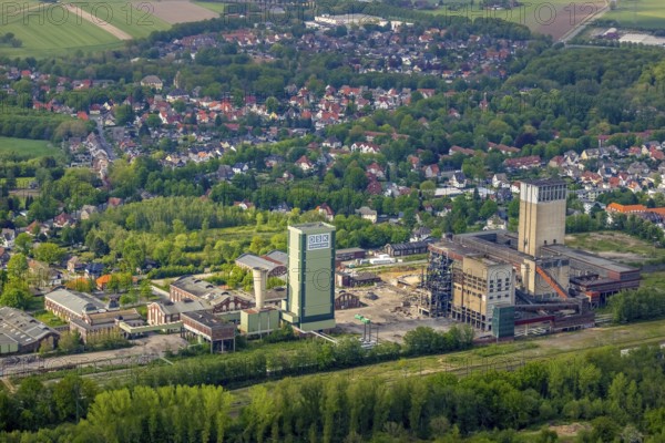 Aerial view, former DSK Lippe mine, Egonstraße, city limits to Gelsenkirchen, Westerholt, Hassel, Gelsenkirchen, Ruhr area, North Rhine-Westphalia, Germany, demolition, demolition work, mine, DE, DSK, Europe, Herten, aerial view, aerial photography, aerial photography, coal mine, overview, bird's-eye view, former Westerholt colliery, overview