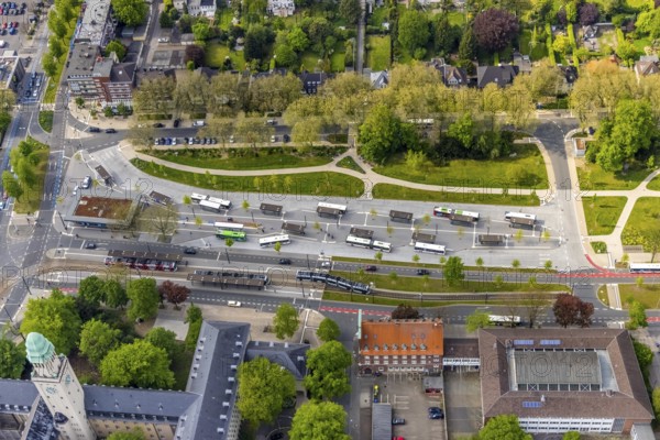 Aerial view, bus station Gelsenkirchen-Buer, ZOB, central bus station, Buer, Gelsenkirchen, Ruhr area, North Rhine-Westphalia, Germany, bus station, buses, DE, Europe, Goldbergstraße, aerial view, aerial photography, aerial photography, overview, bird's-eye view, overview