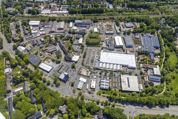 Aerial view, supplementary location Buschgrundstraße, retail centre, Buer, Gelsenkirchen, Ruhr area, North Rhine-Westphalia, Germany, DE, Europe, birds-eyes view, aerial view, aerial photography, aerial photography, overview, overview, bird's eye view, retail centres of the city of Gelsenkirchen, shopping street, district