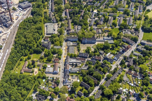 Aerial view, local supply centre Scholven, Im Brömm, retail centre, Scholven, Gelsenkirchen, Ruhr area, North Rhine-Westphalia, Germany, DE, Europe, birds-eyes view, aerial view, aerial photography, aerial photography, overview, bird's eye view