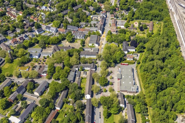 Aerial view, local supply centre Scholven, Im Brömm, retail centre, Scholven, Gelsenkirchen, Ruhr area, North Rhine-Westphalia, Germany, DE, Europe, birds-eyes view, aerial view, aerial photography, aerial photography, overview, bird's eye view