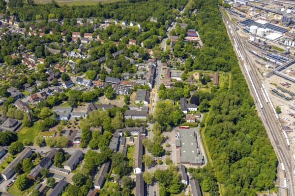 Aerial view, local supply centre Scholven, Im Brömm, retail centre, Scholven, Gelsenkirchen, Ruhr area, North Rhine-Westphalia, Germany, DE, Europe, birds-eyes view, aerial view, aerial photography, aerial photography, overview, bird's eye view