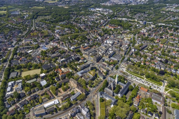 Aerial view, main centre Buer, retail centre, Buer, Gelsenkirchen, Ruhr area, North Rhine-Westphalia, Germany, DE, Europe, birds-eyes view, aerial photography, aerial photography, overview, overview, bird's eye view, retail centres of the city of Gelsenkirchen, shopping street, district