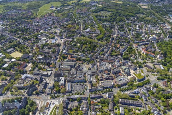 Aerial view, main centre Buer, retail centre, Buer, Gelsenkirchen, Ruhr area, North Rhine-Westphalia, Germany, DE, Europe, birds-eyes view, aerial photography, aerial photography, overview, overview, bird's eye view, retail centres of the city of Gelsenkirchen, shopping street, district