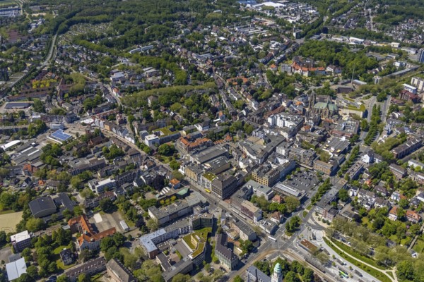 Aerial view, main centre Buer, retail centre, Buer, Gelsenkirchen, Ruhr area, North Rhine-Westphalia, Germany, DE, Europe, birds-eyes view, aerial photography, aerial photography, overview, overview, bird's eye view, retail centres of the city of Gelsenkirchen, shopping street, district
