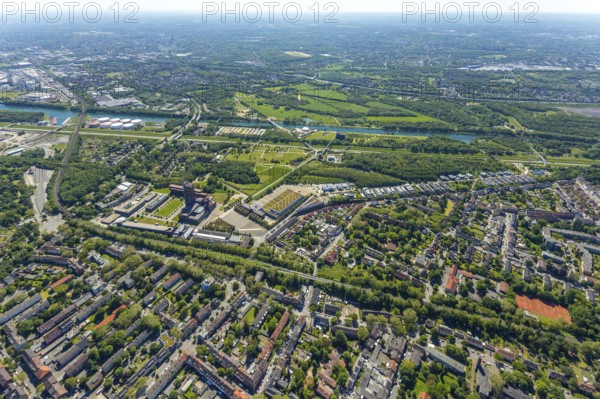 Aerial view, industrial park Nordstern, Nordsternpark, Heßler, Gelsenkirchen, Ruhr area, North Rhine-Westphalia, Germany, DE, Europe, birds-eyes view, aerial photography, aerial photography, overview, bird's eye view, commercial sites, commercial areas