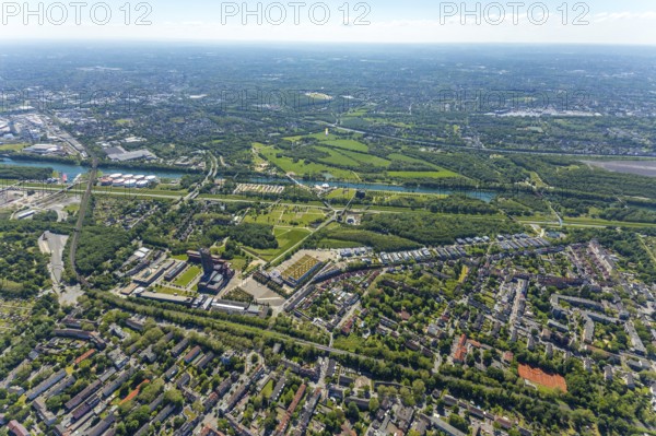 Aerial view, industrial park Nordstern, Nordsternpark, Heßler, Gelsenkirchen, Ruhr area, North Rhine-Westphalia, Germany, DE, Europe, birds-eyes view, aerial photography, aerial photography, overview, bird's eye view, commercial sites, commercial areas