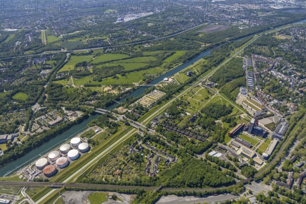 Aerial view, industrial park Nordstern, Nordsternpark, Heßler, Gelsenkirchen, Ruhr area, North Rhine-Westphalia, Germany, DE, Europe, birds-eyes view, aerial photography, aerial photography, overview, bird's eye view, commercial sites, commercial areas