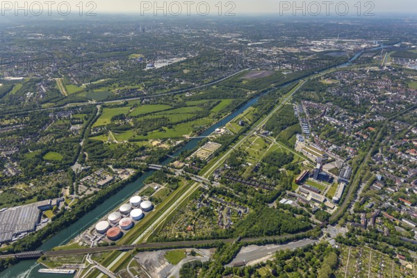 Aerial view, industrial park Nordstern, Nordsternpark, Heßler, Gelsenkirchen, Ruhr area, North Rhine-Westphalia, Germany, DE, Europe, birds-eyes view, aerial photography, aerial photography, overview, bird's eye view, commercial sites, commercial areas