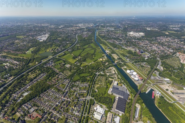 Aerial view, industrial park Nordstern, Nordsternpark, Heßler, Gelsenkirchen, Ruhr area, North Rhine-Westphalia, Germany, DE, Europe, birds-eyes view, aerial photography, aerial photography, overview, bird's eye view, commercial sites, commercial areas