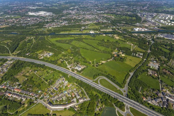 Aerial view, industrial park Nordstern, Nordsternpark, Heßler, Gelsenkirchen, Ruhr area, North Rhine-Westphalia, Germany, DE, Europe, birds-eyes view, aerial photography, aerial photography, overview, bird's eye view, commercial sites, commercial areas