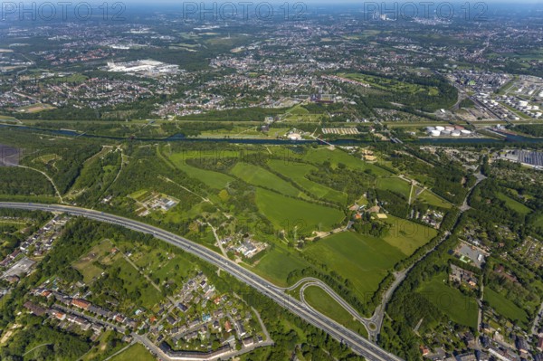 Aerial view, industrial park Nordstern, Nordsternpark, Heßler, Gelsenkirchen, Ruhr area, North Rhine-Westphalia, Germany, DE, Europe, birds-eyes view, aerial photography, aerial photography, overview, bird's eye view, commercial sites, commercial areas