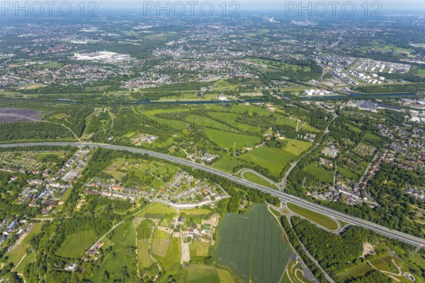 Aerial view, industrial park Nordstern, Nordsternpark, Heßler, Gelsenkirchen, Ruhr area, North Rhine-Westphalia, Germany, DE, Europe, birds-eyes view, aerial photography, aerial photography, overview, bird's eye view, commercial sites, commercial areas