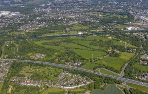 Aerial view, industrial park Nordstern, Nordsternpark, Heßler, Gelsenkirchen, Ruhr area, North Rhine-Westphalia, Germany, DE, Europe, birds-eyes view, aerial photography, aerial photography, overview, bird's eye view, commercial sites, commercial areas