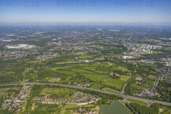 Aerial view, industrial park Nordstern, Nordsternpark, Heßler, Gelsenkirchen, Ruhr area, North Rhine-Westphalia, Germany, DE, Europe, birds-eyes view, aerial photography, aerial photography, overview, bird's eye view, commercial sites, commercial areas