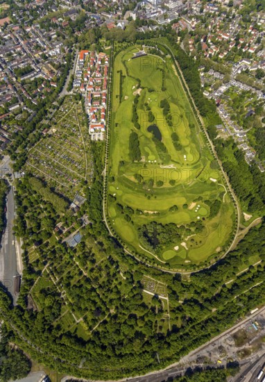 Aerial view, golf course Horst at Schloss Horst, Horst, Gelsenkirchen, Ruhr area, North Rhine-Westphalia, Germany, DE, Europe, birds-eyes view, aerial photography, aerial photography, overview, bird's eye view, commercial sites, commercial areas