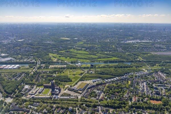 Aerial view, industrial park Nordstern, Nordsternpark, Heßler, Gelsenkirchen, Ruhr area, North Rhine-Westphalia, Germany, DE, Europe, birds-eyes view, aerial photography, aerial photography, overview, bird's eye view, commercial sites, commercial areas