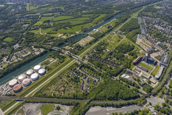 Aerial view, industrial park Nordstern, Nordsternpark, Heßler, Gelsenkirchen, Ruhr area, North Rhine-Westphalia, Germany, DE, Europe, birds-eyes view, aerial photography, aerial photography, overview, bird's eye view, commercial sites, commercial areas