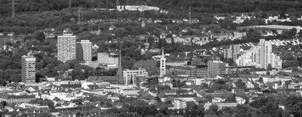 Aerial view, Old Town and City skyscrapers with Provost Church St. Augustinus and Old Town Church Emmaus in Gelsenkirchen, Ruhr area, North Rhine-Westphalia, Germany, place of worship, City, DE, Europe, Gelsenkirchen, faith community, place of worship, holy place, skyscrapers, city centre, church, parish, denomination, aerial view, aerial photography, aerial photography, panoramic photo, religion, religious site, overview, bird's eye view, birds-eyes view, overview