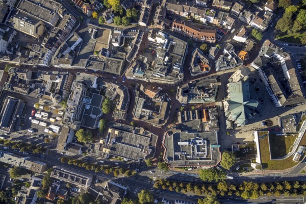 Aerial view, City Buer-Mitte with the Catholic Propsteikirche St. Urbanus in the district Buer in Gelsenkirchen, Ruhr area, North Rhine-Westphalia, Germany, place of worship, City, DE, Europe, Gelsenkirchen, religious community, place of worship, holy place, city centre, church, parish, denomination, aerial view, aerial photography, aerial photography, religion, religious site, city centre, overview, bird's eye view, birds-eyes view, overview