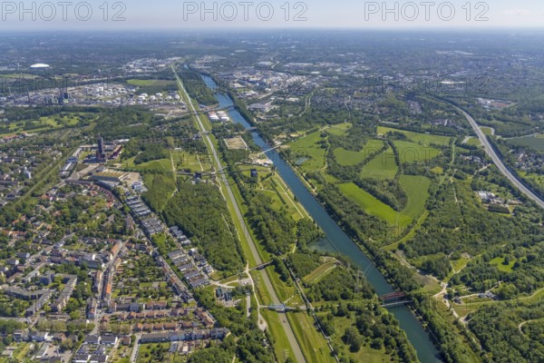 Aerial view, industrial park Nordstern, Nordsternpark, Heßler, Gelsenkirchen, Ruhr area, North Rhine-Westphalia, Germany, DE, Europe, birds-eyes view, aerial photography, aerial photography, overview, bird's eye view, commercial sites, commercial areas
