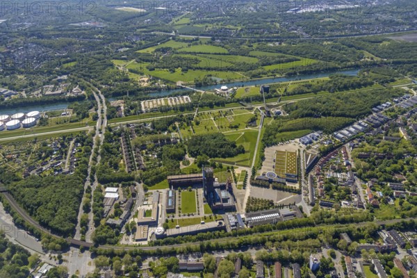 Aerial view, industrial park Nordstern, Nordsternpark, Heßler, Gelsenkirchen, Ruhr area, North Rhine-Westphalia, Germany, DE, Europe, birds-eyes view, aerial photography, aerial photography, overview, bird's eye view, commercial sites, commercial areas