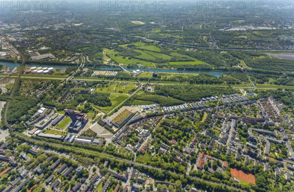 Aerial view, industrial park Nordstern, Nordsternpark, Heßler, Gelsenkirchen, Ruhr area, North Rhine-Westphalia, Germany, DE, Europe, birds-eyes view, aerial photography, aerial photography, overview, bird's eye view, commercial sites, commercial areas