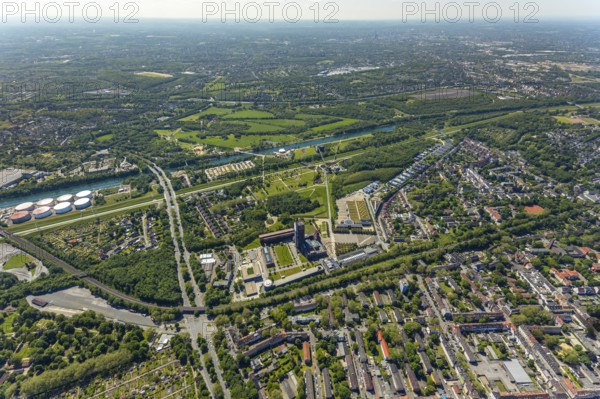 Aerial view, industrial park Nordstern, Nordsternpark, Heßler, Gelsenkirchen, Ruhr area, North Rhine-Westphalia, Germany, DE, Europe, birds-eyes view, aerial photography, aerial photography, overview, bird's eye view, commercial sites, commercial areas