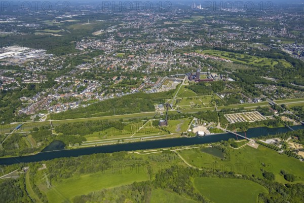 Aerial view, industrial park Nordstern, Nordsternpark, Heßler, Gelsenkirchen, Ruhr area, North Rhine-Westphalia, Germany, DE, Europe, birds-eyes view, aerial photography, aerial photography, overview, bird's eye view, commercial sites, commercial areas