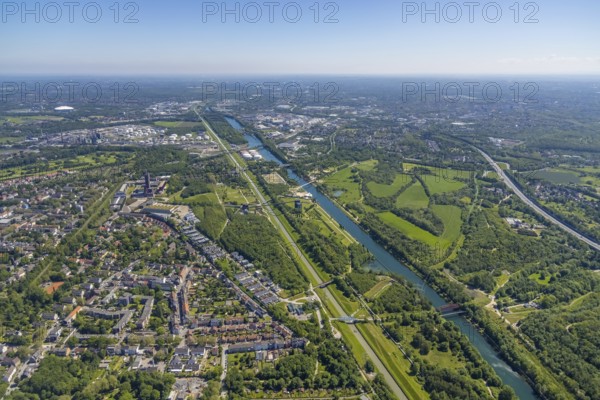 Aerial view, industrial park Nordstern, Nordsternpark, Heßler, Gelsenkirchen, Ruhr area, North Rhine-Westphalia, Germany, DE, Europe, birds-eyes view, aerial photography, aerial photography, overview, bird's eye view, commercial sites, commercial areas