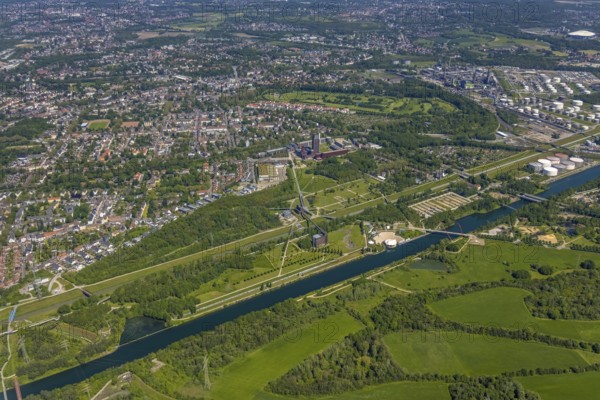 Aerial view, industrial park Nordstern, Nordsternpark, Heßler, Gelsenkirchen, Ruhr area, North Rhine-Westphalia, Germany, DE, Europe, birds-eyes view, aerial photography, aerial photography, overview, bird's eye view, commercial sites, commercial areas