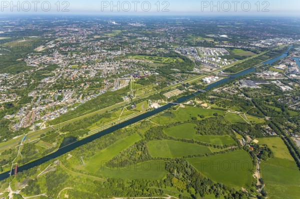Aerial view, industrial park Nordstern, Nordsternpark, Heßler, Gelsenkirchen, Ruhr area, North Rhine-Westphalia, Germany, DE, Europe, birds-eyes view, aerial photography, aerial photography, overview, bird's eye view, commercial sites, commercial areas