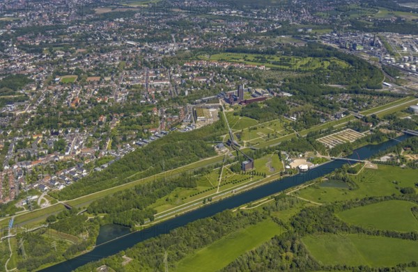 Aerial view, industrial park Nordstern, Nordsternpark, Heßler, Gelsenkirchen, Ruhr area, North Rhine-Westphalia, Germany, DE, Europe, birds-eyes view, aerial photography, aerial photography, overview, bird's eye view, commercial sites, commercial areas